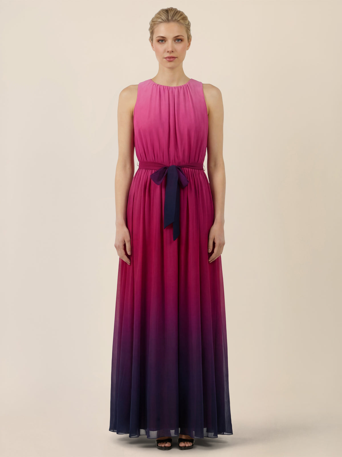 APART Chiffonkleid mit Farbverlauf und Taillenband | pink-multicolor