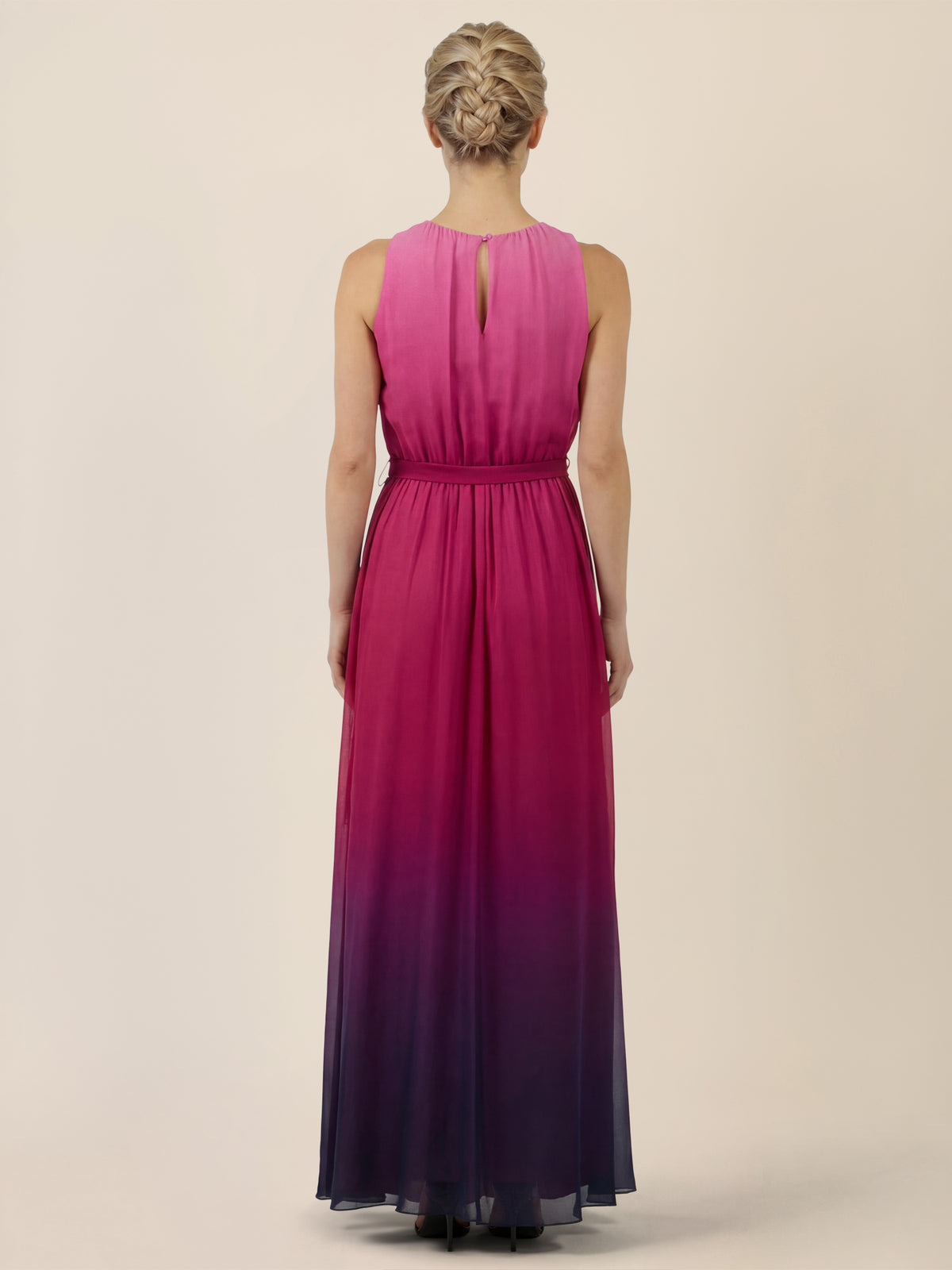 APART Chiffonkleid mit Farbverlauf und Taillenband | pink-multicolor