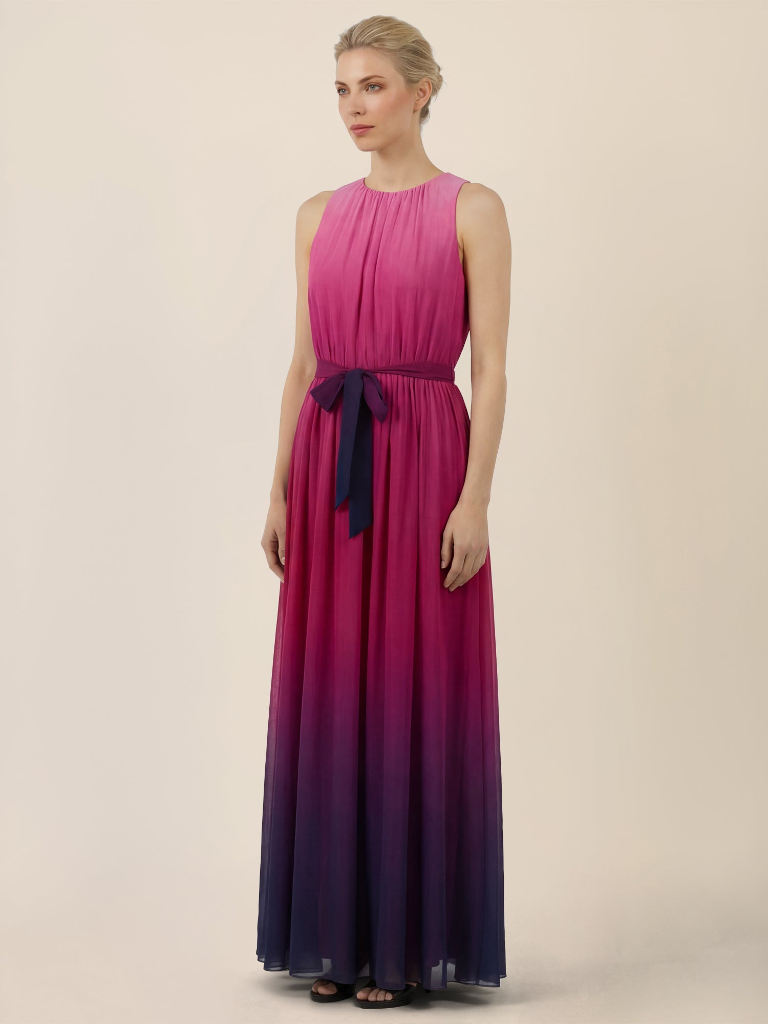 APART Chiffonkleid mit Farbverlauf und Taillenband | pink-multicolor