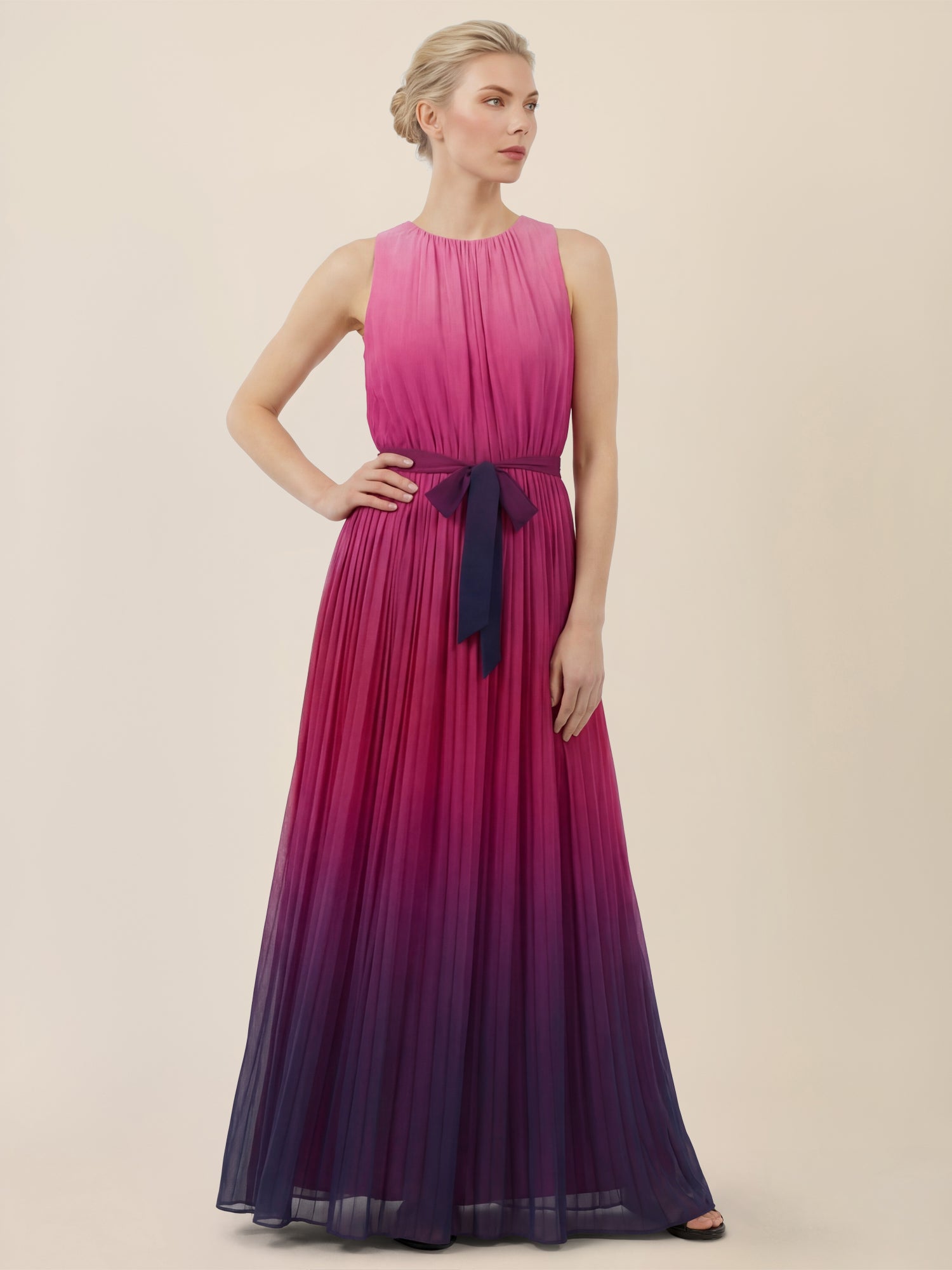 APART Chiffonkleid mit Farbverlauf und Taillenband | pink-multicolor