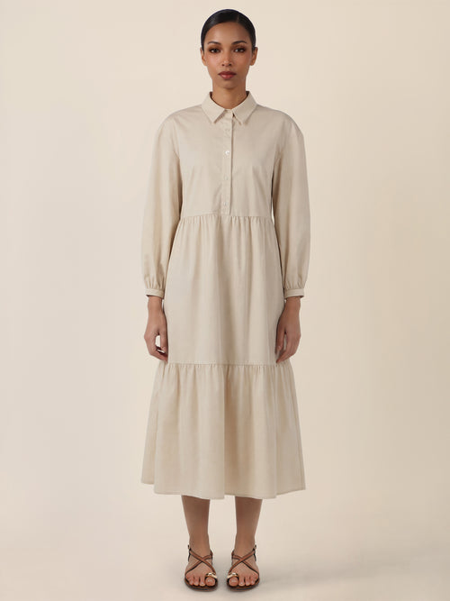 APART Popeline-Midikleid mit Hemdkragen | beige image 1