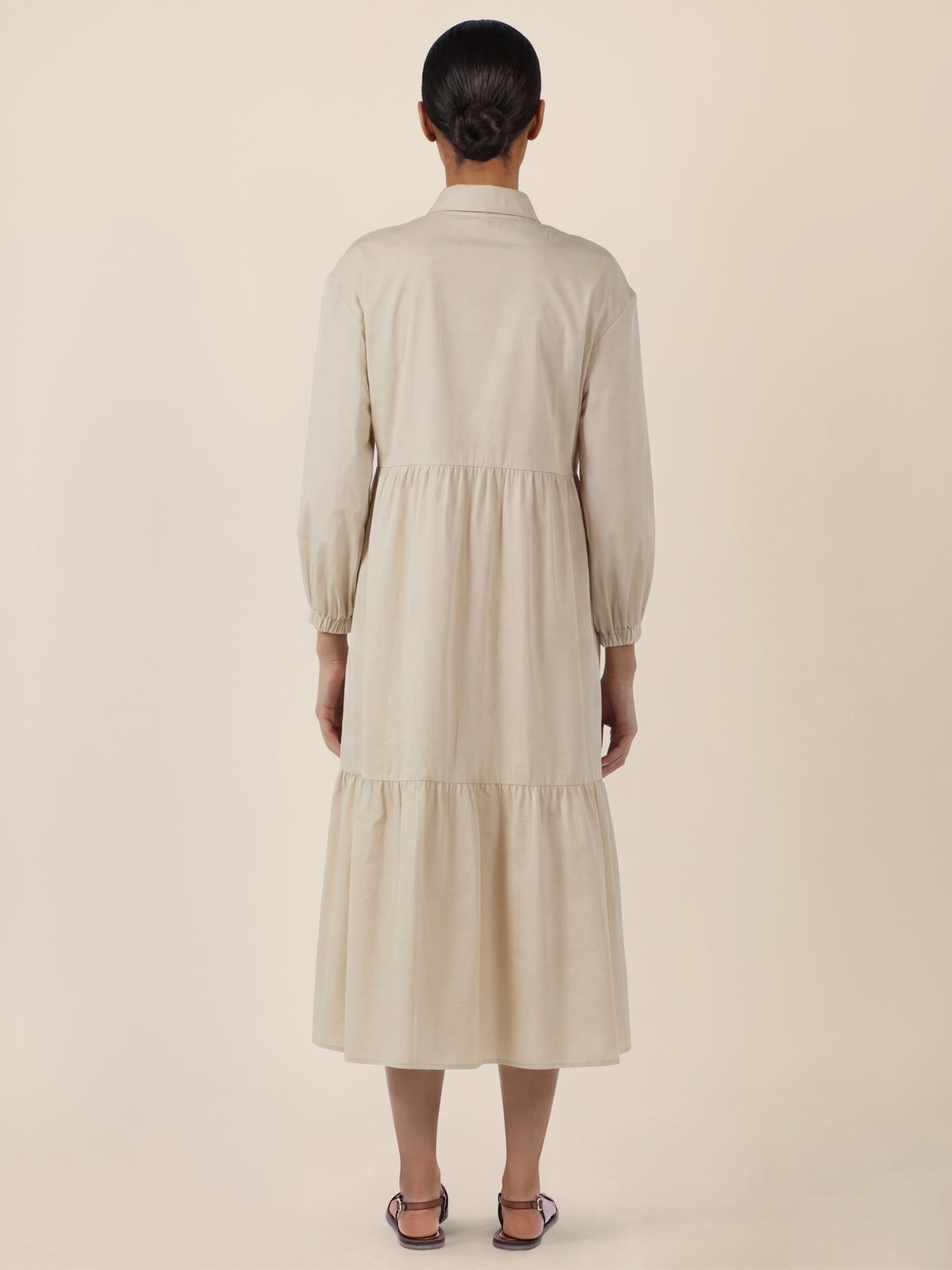 APART Popeline-Midikleid mit Hemdkragen | beige