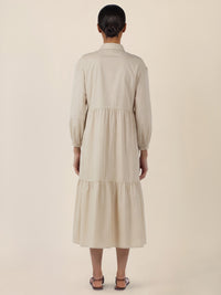 APART Popeline-Midikleid mit Hemdkragen | beige