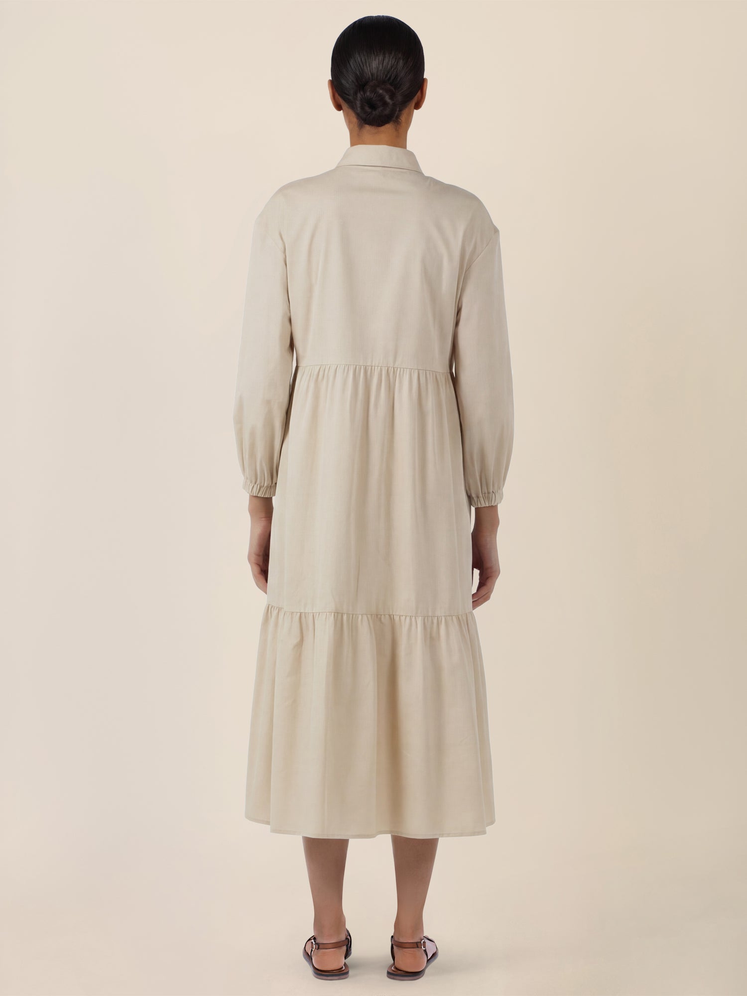 APART Popeline-Midikleid mit Hemdkragen | beige