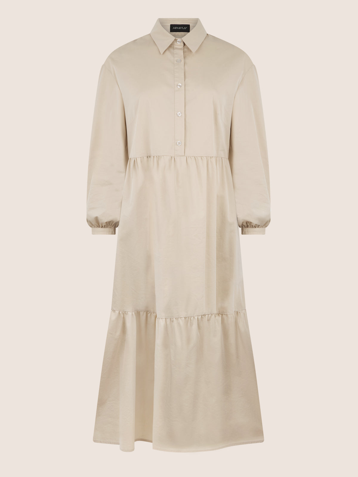 APART Popeline-Midikleid mit Hemdkragen | beige