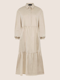 APART Popeline-Midikleid mit Hemdkragen | beige