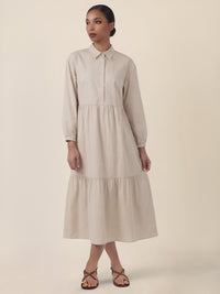 APART Popeline-Midikleid mit Hemdkragen | beige
