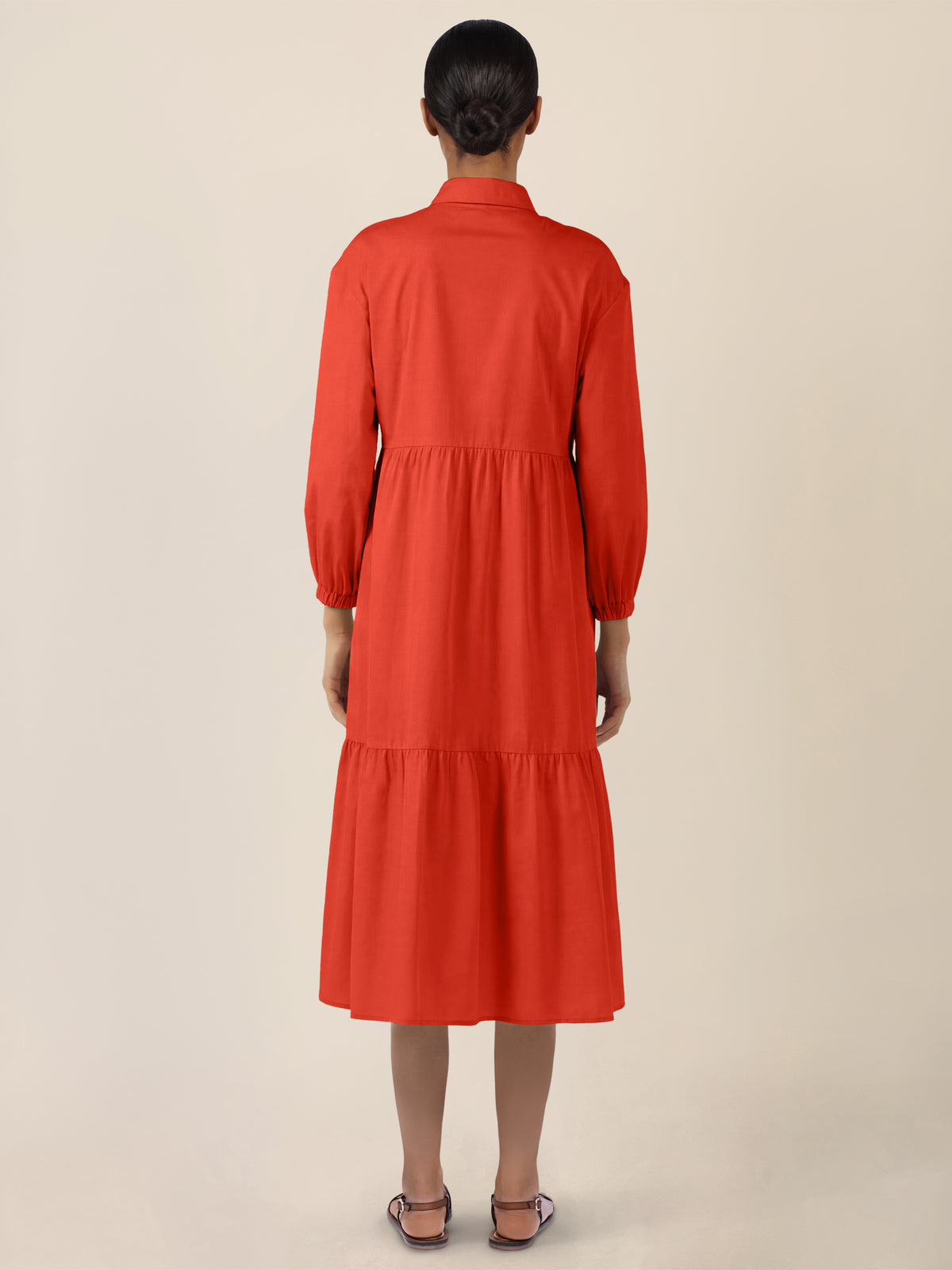 APART Popeline-Midikleid mit Hemdkragen | orange