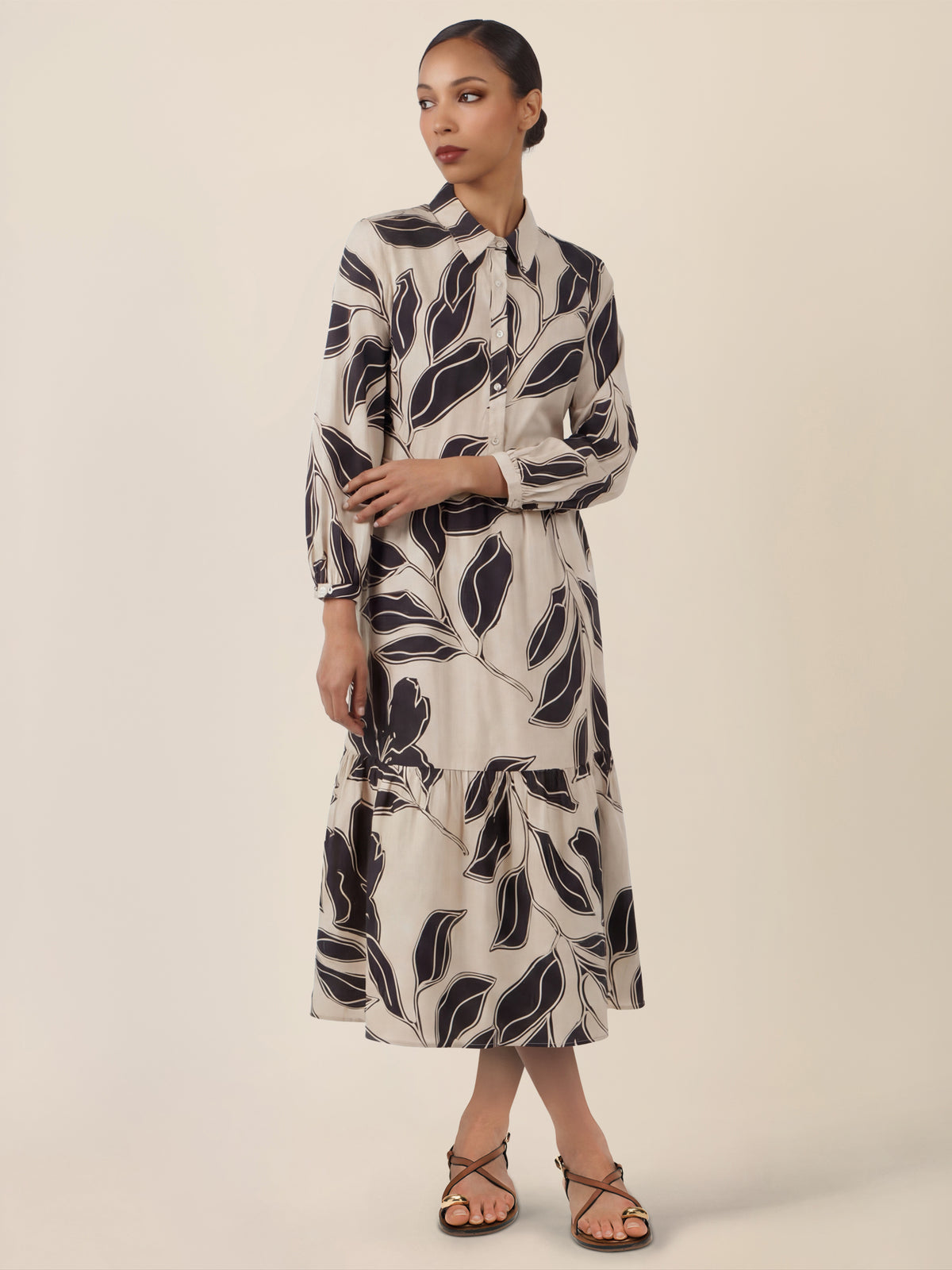 APART Hemdkleid mit grafischem Print und Volants | beige-schwarz