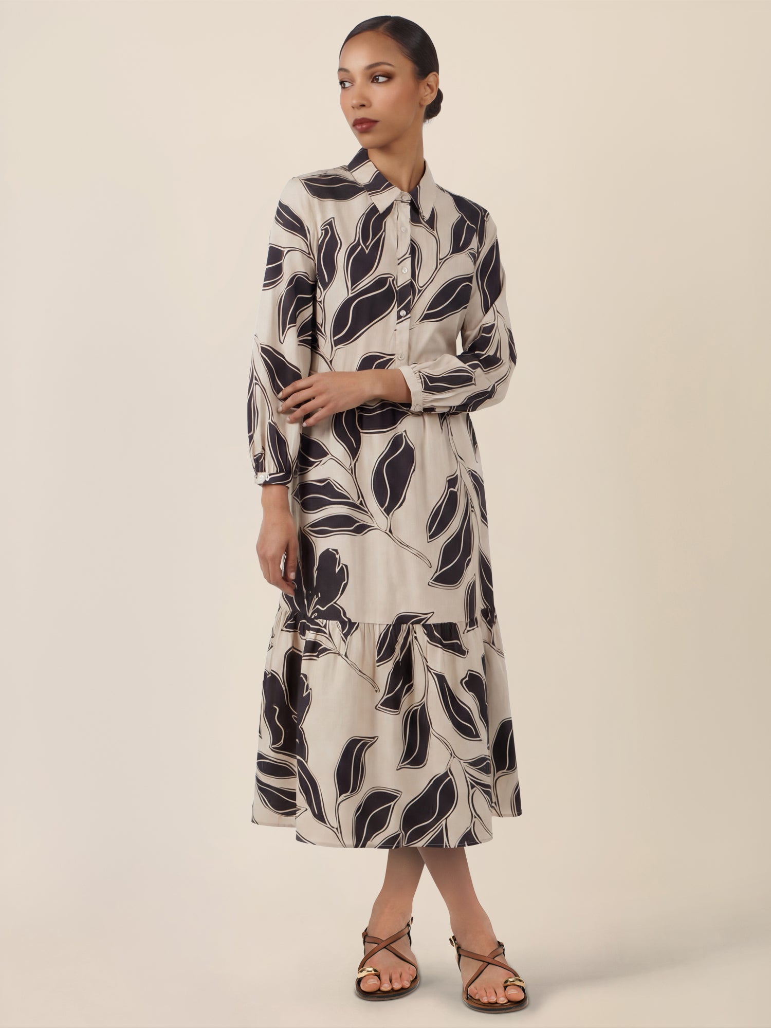 APART Hemdkleid mit grafischem Print und Volants | beige-schwarz