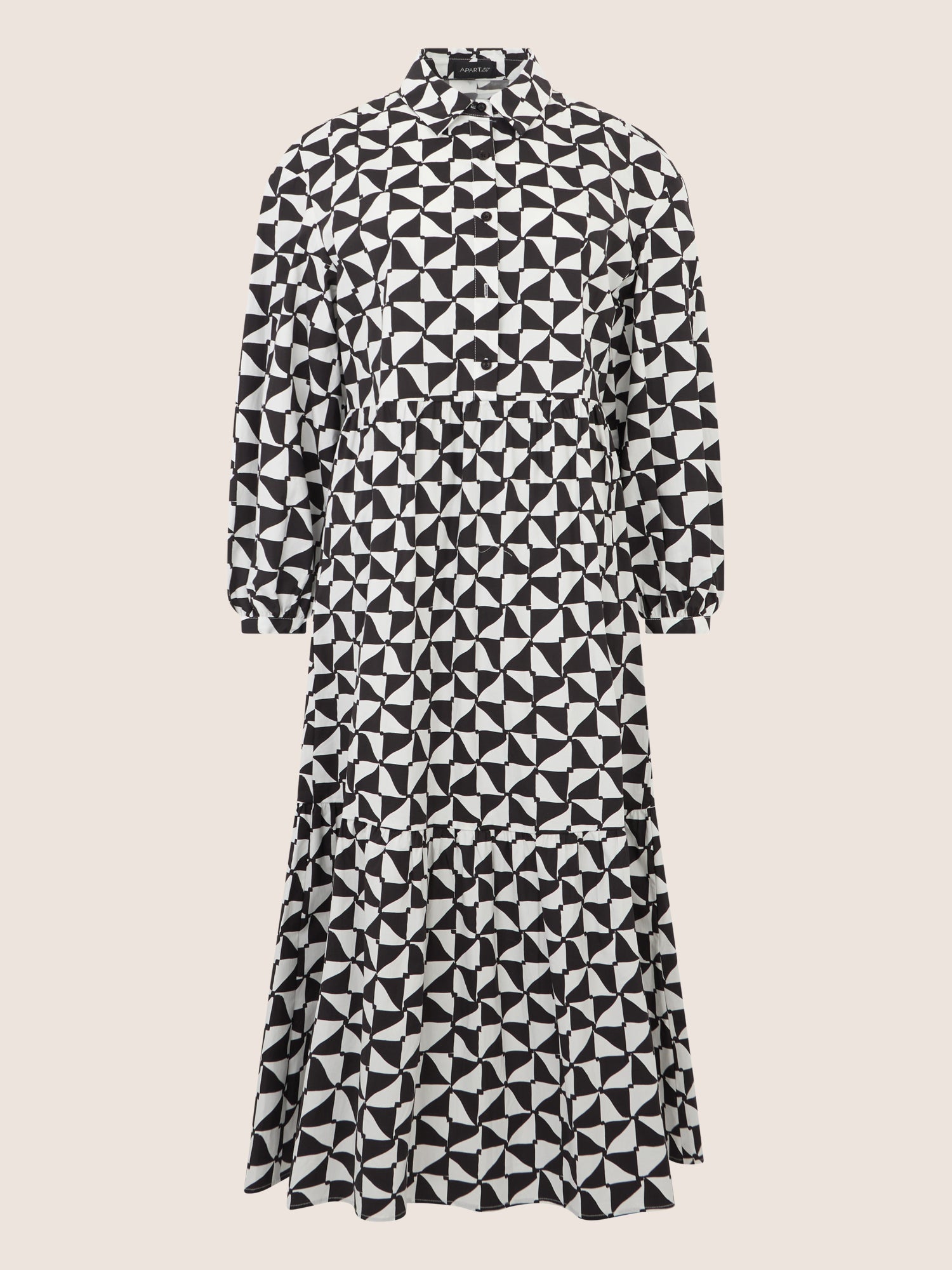 APART Hemdkleid mit Stufenrock und Print | schwarz-creme