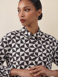 APART Hemdkleid mit Stufenrock und Print | schwarz-creme