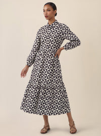 APART Hemdkleid mit Stufenrock und Print | schwarz-creme