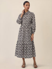 APART Hemdkleid mit Stufenrock und Print | schwarz-creme