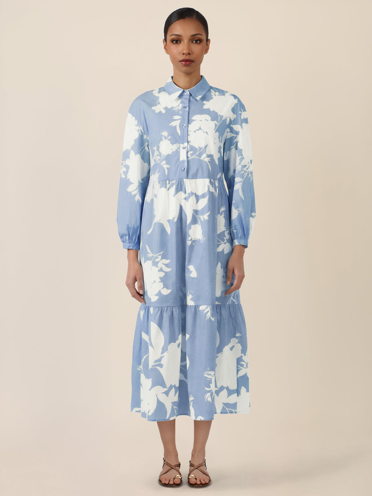 APART Hemdblusenkleid mit floralem Allover-Print | hellblau-creme