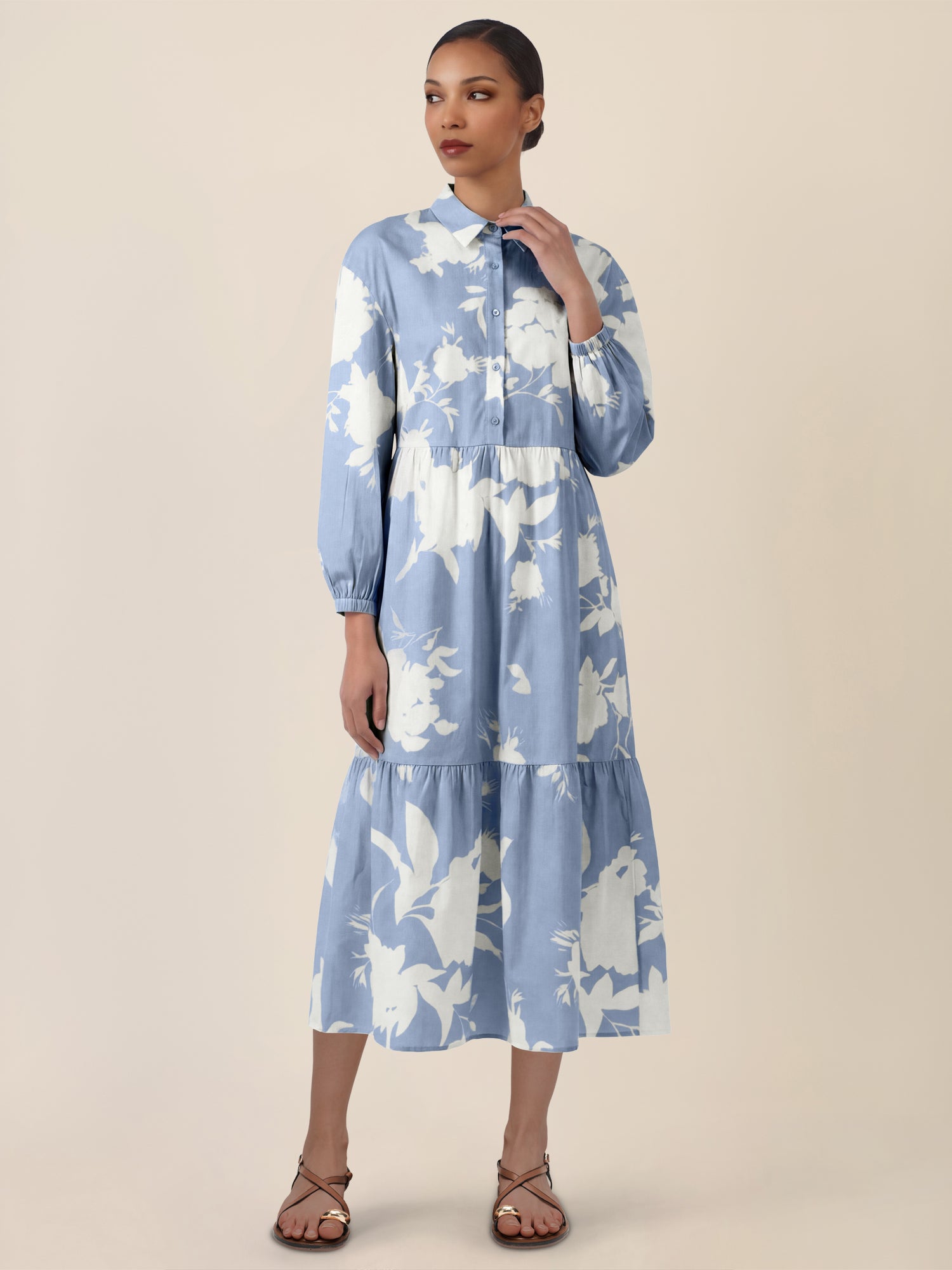 APART Hemdblusenkleid mit floralem Allover-Print | hellblau-creme