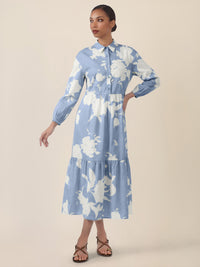 APART Hemdblusenkleid mit floralem Allover-Print | hellblau-creme