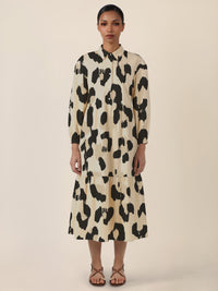 APART Locker geschnittenes Kleid mit Animalprint | beige-mehrfarbig