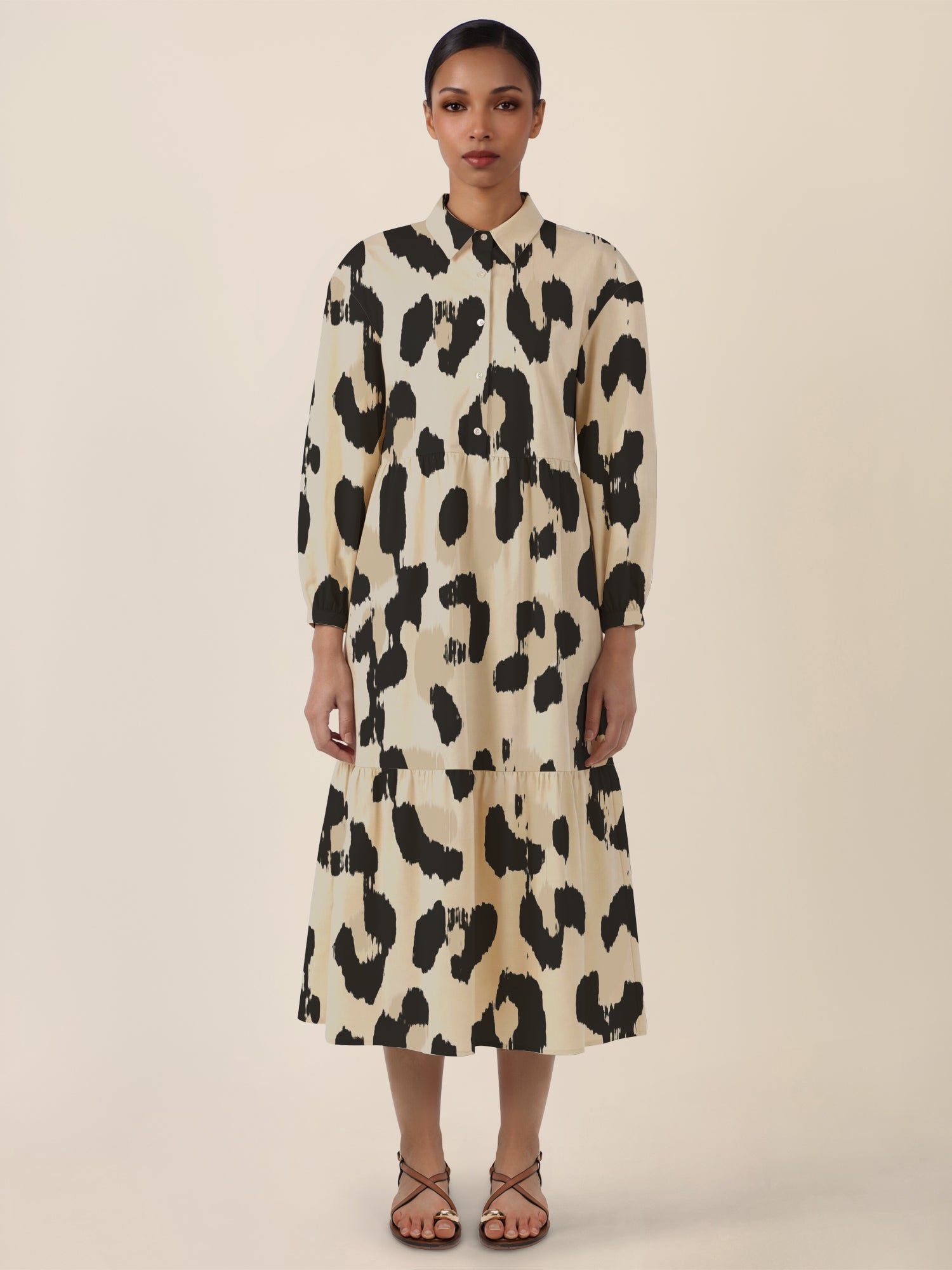 APART Locker geschnittenes Kleid mit Animalprint | beige-mehrfarbig