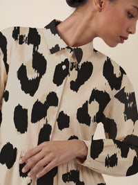 APART Locker geschnittenes Kleid mit Animalprint | beige-mehrfarbig