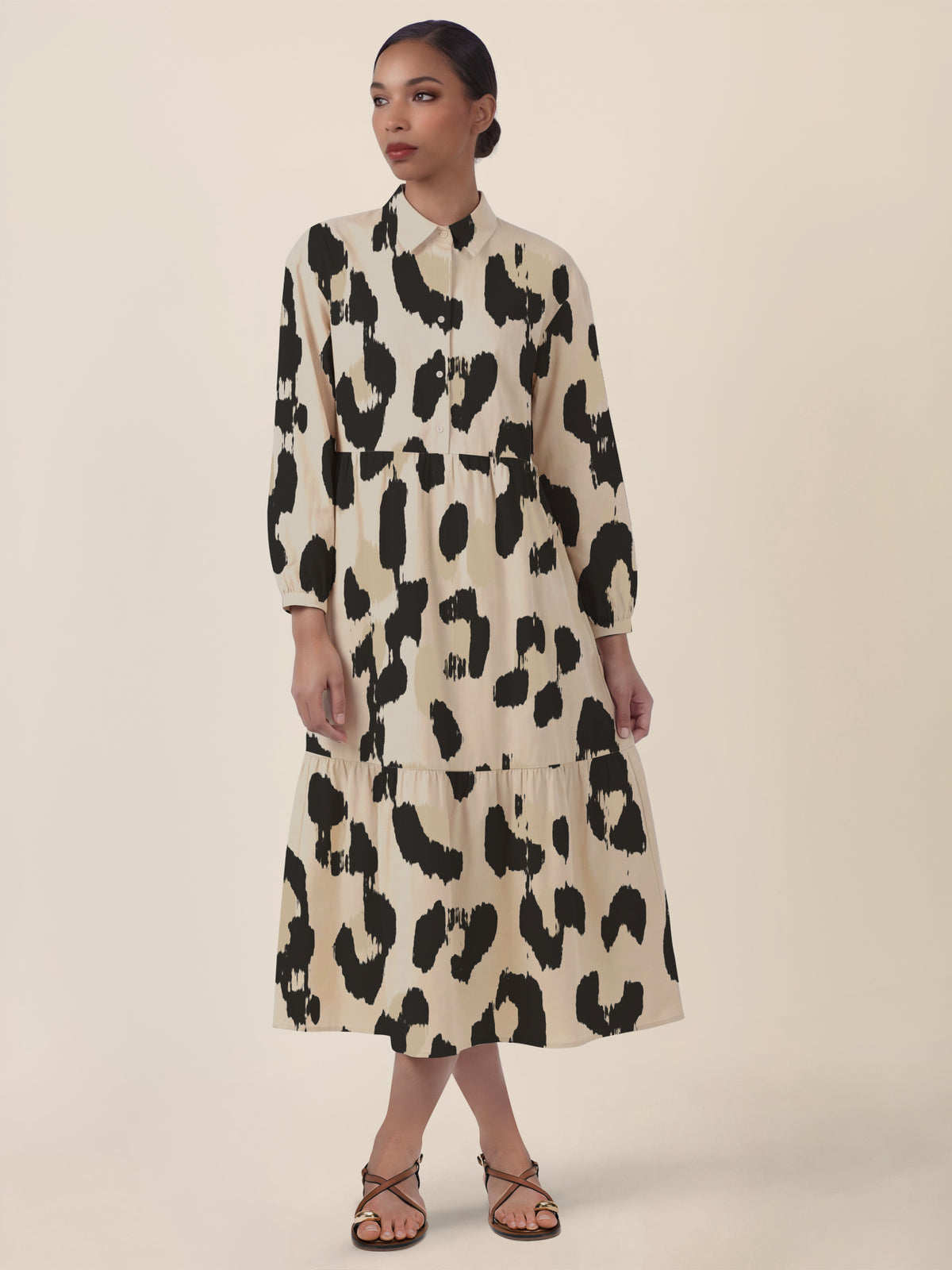 APART Locker geschnittenes Kleid mit Animalprint | beige-mehrfarbig