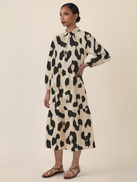 APART Locker geschnittenes Kleid mit Animalprint | beige-mehrfarbig