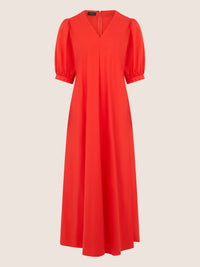 APART Kleid mit Puffärmeln und V-Ausschnitt | orange