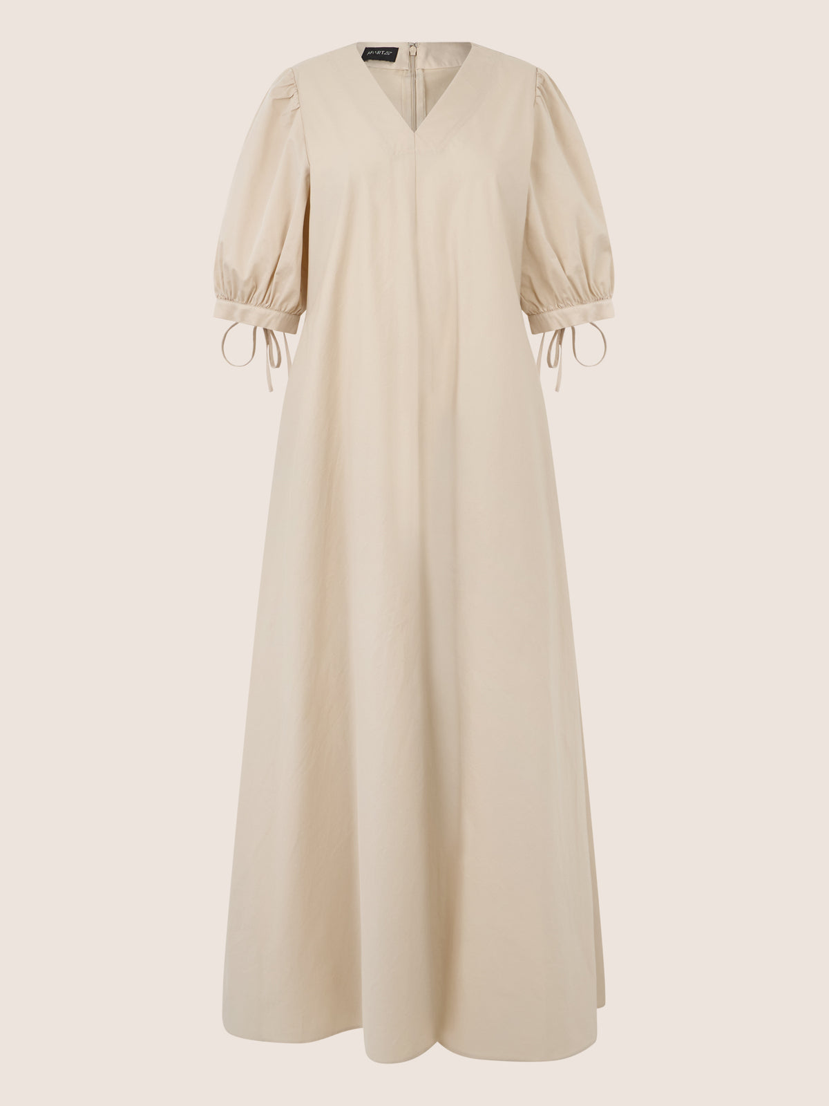 APART Kleid mit Puffärmeln und V-Ausschnitt | beige