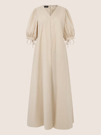 APART Kleid mit Puffärmeln und V-Ausschnitt | beige