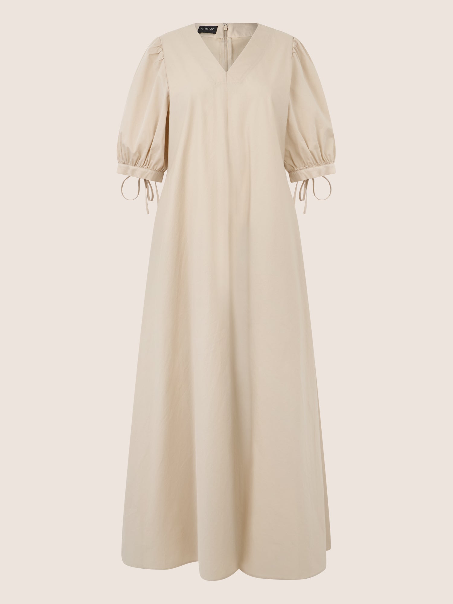 APART Kleid mit Puffärmeln und V-Ausschnitt | beige
