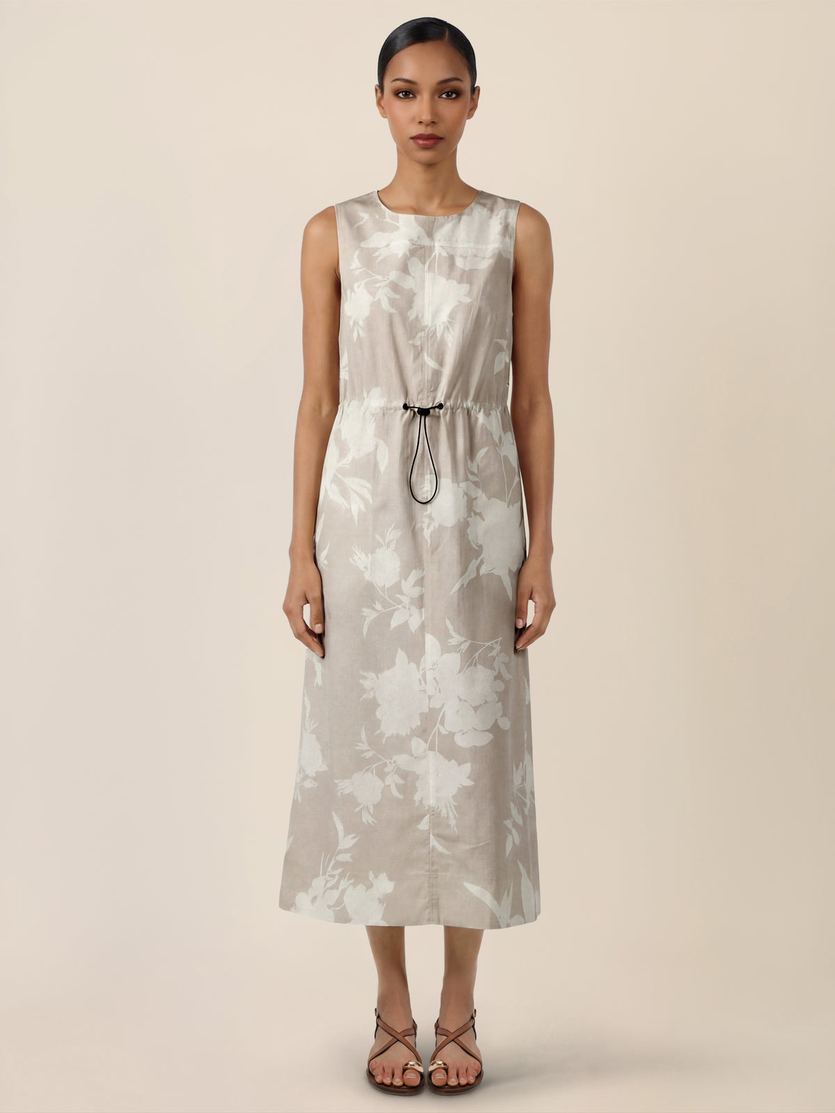 APART Ärmelloses Midikleid mit floralem Schimmer | beige-creme