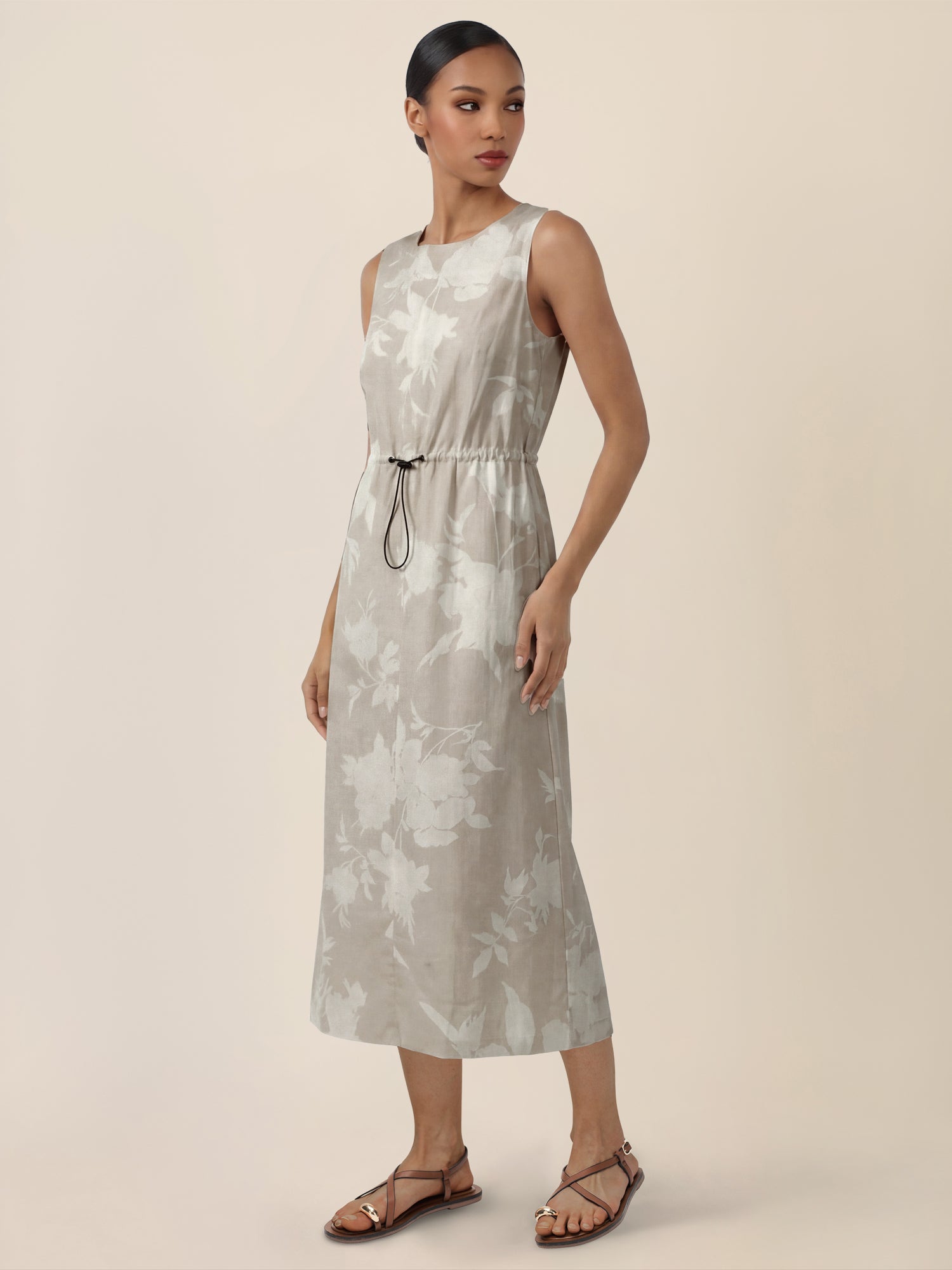 APART Ärmelloses Midikleid mit floralem Schimmer | beige-creme