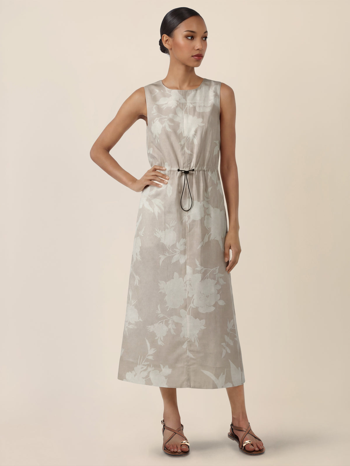 APART Ärmelloses Midikleid mit floralem Schimmer | beige-creme