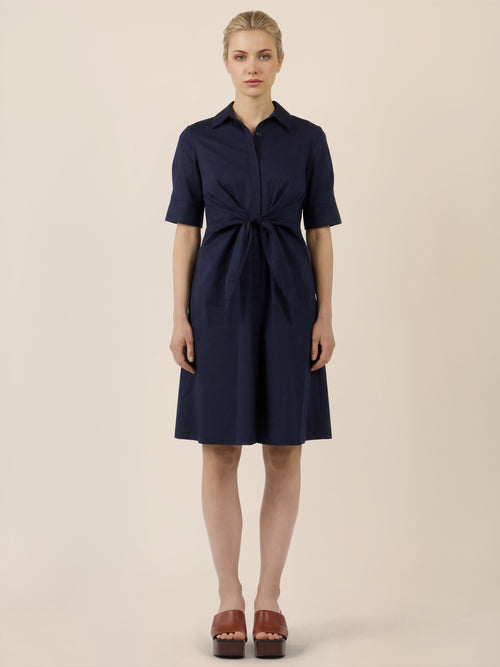 APART Kleid mit Bindegürtel und Hemdblusenkragen | nachtblau image 1