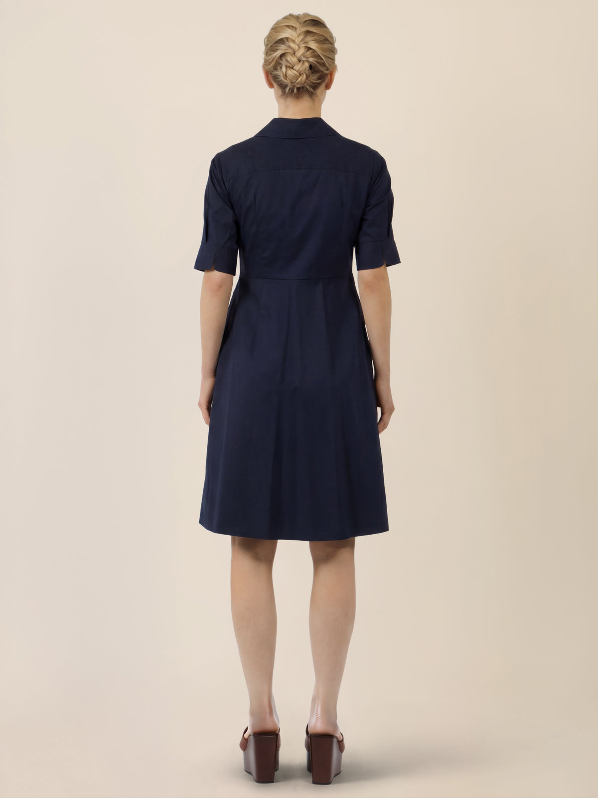 APART Kleid mit Bindegürtel und Hemdblusenkragen | nachtblau