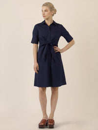 APART Kleid mit Bindegürtel und Hemdblusenkragen | nachtblau
