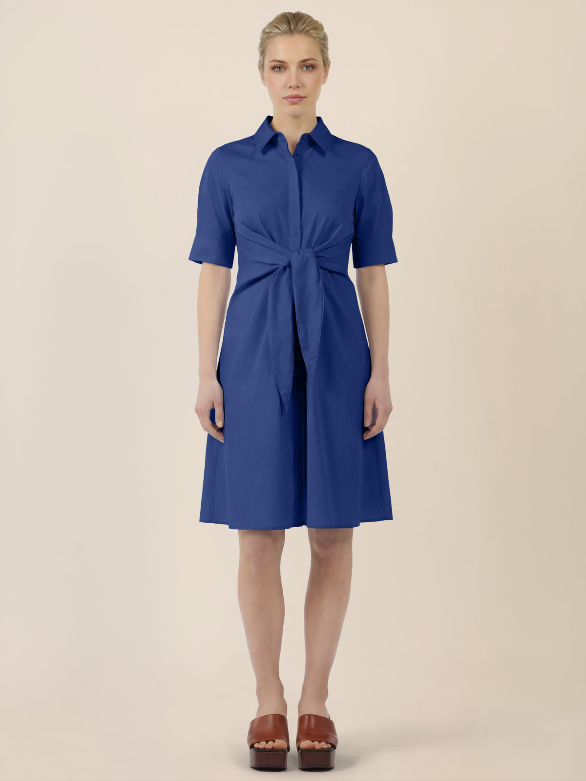 APART Kleid mit Bindegürtel und Hemdblusenkragen | royalblau