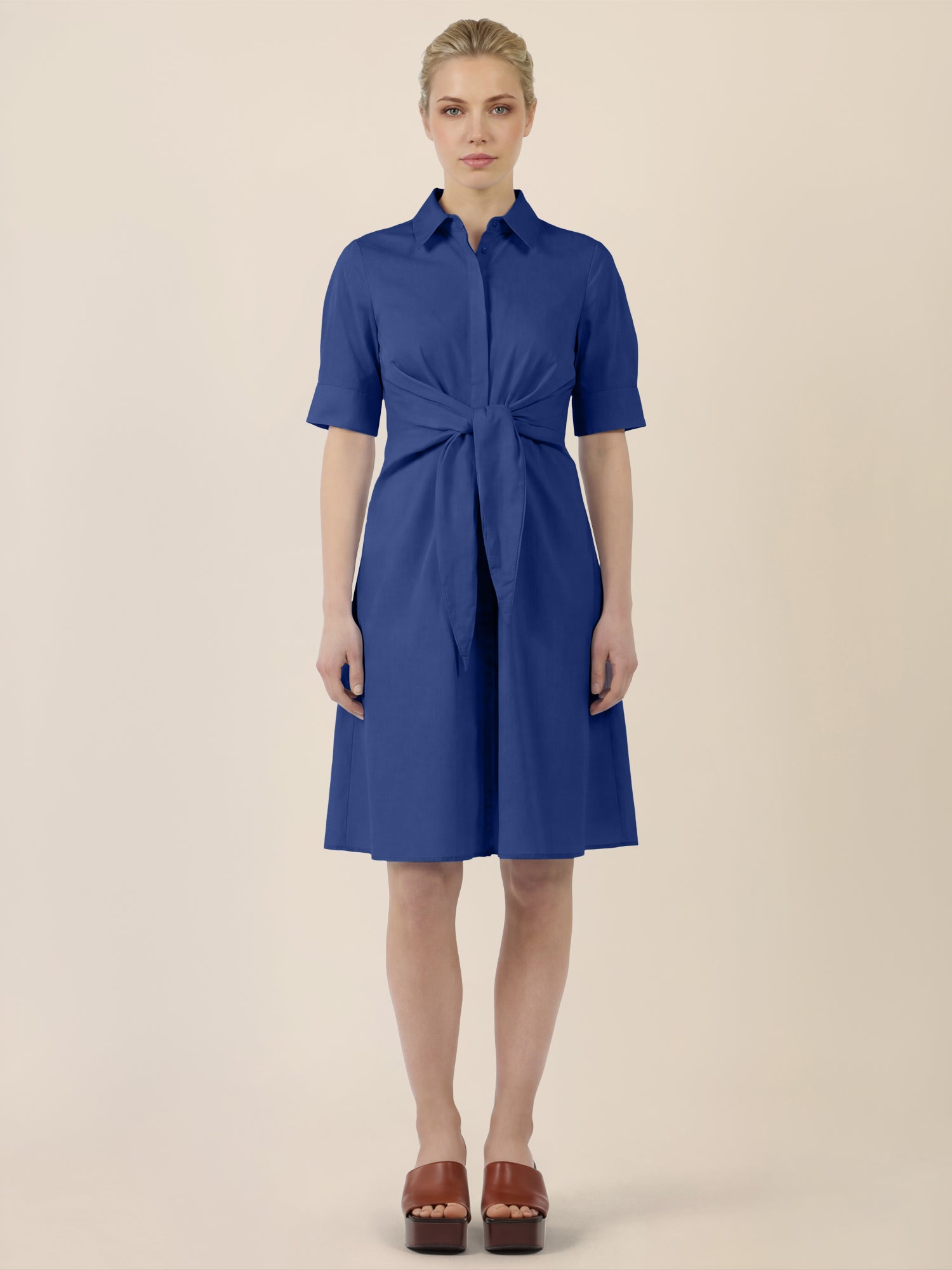 APART Kleid mit Bindegürtel und Hemdblusenkragen | royalblau