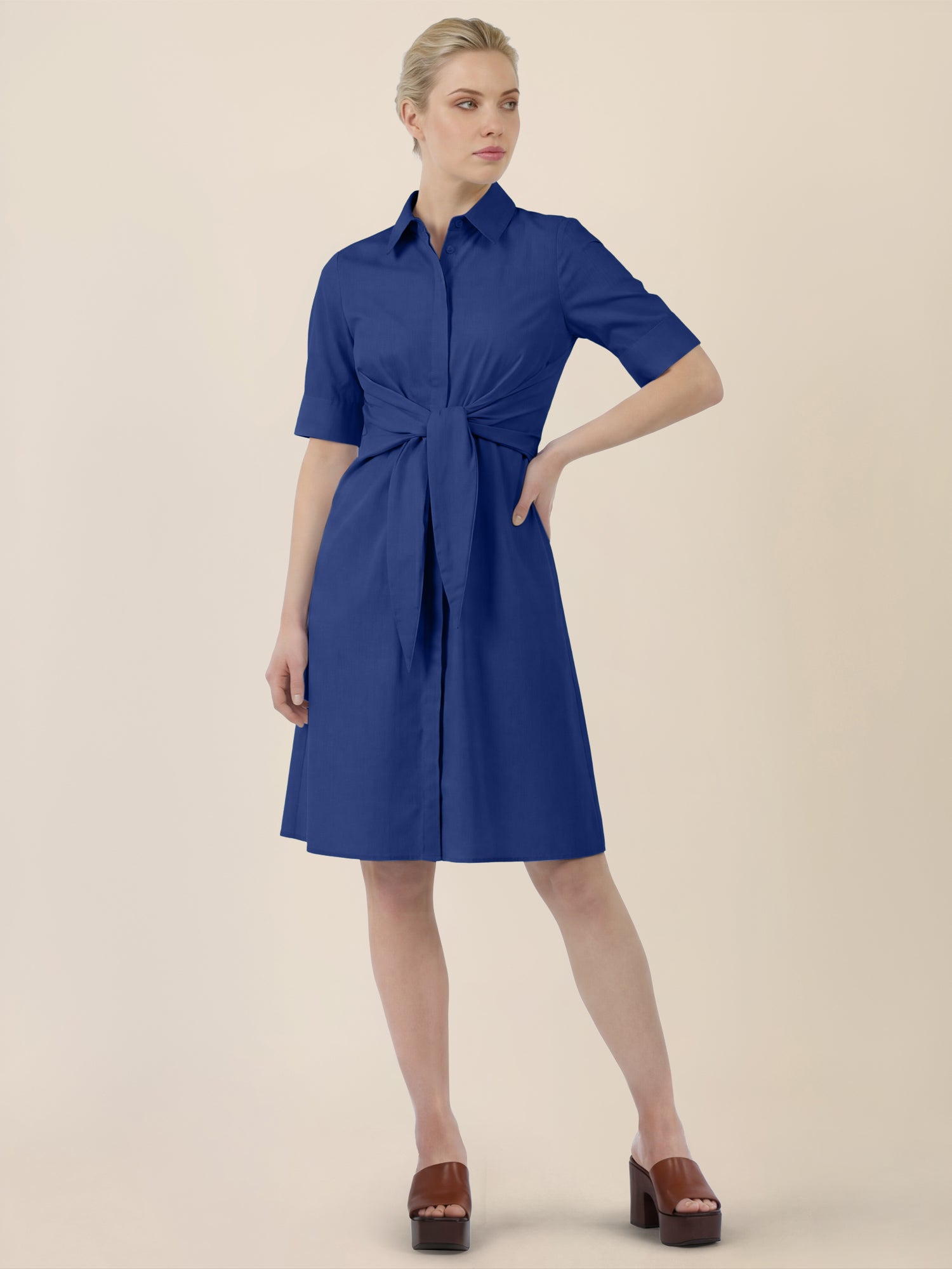 APART Kleid mit Bindegürtel und Hemdblusenkragen | royalblau