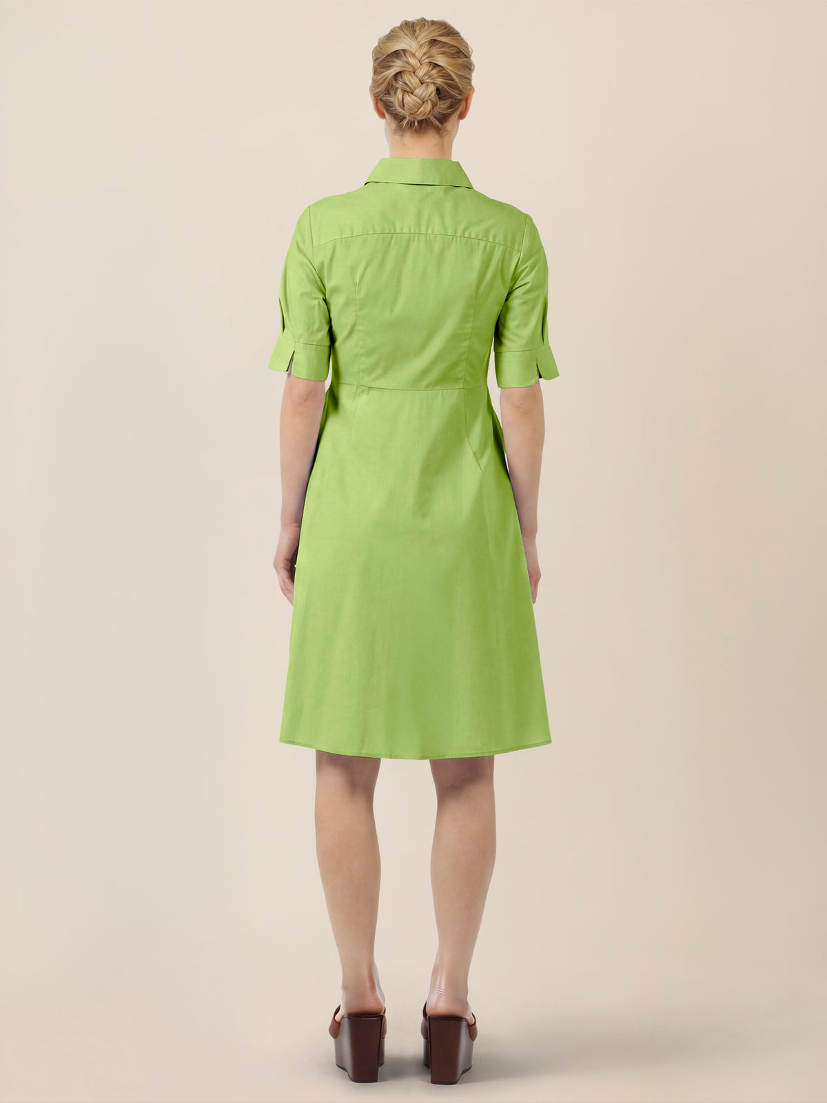 APART Kleid mit Bindegürtel und Hemdblusenkragen | apfelgrün