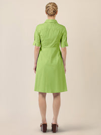 APART Kleid mit Bindegürtel und Hemdblusenkragen | apfelgrün