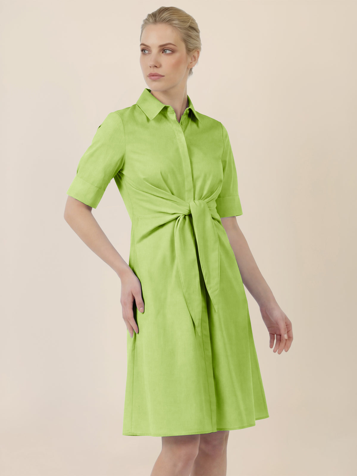 APART Kleid mit Bindegürtel und Hemdblusenkragen | apfelgrün