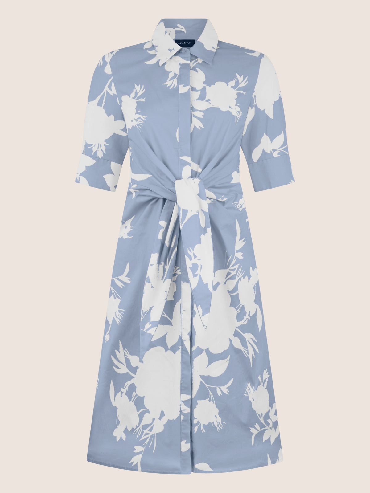 APART Kleid mit Bindegürtel und floralem Muster | hellblau-creme
