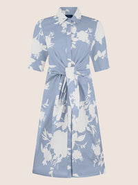 APART Kleid mit Bindegürtel und floralem Muster | hellblau-creme