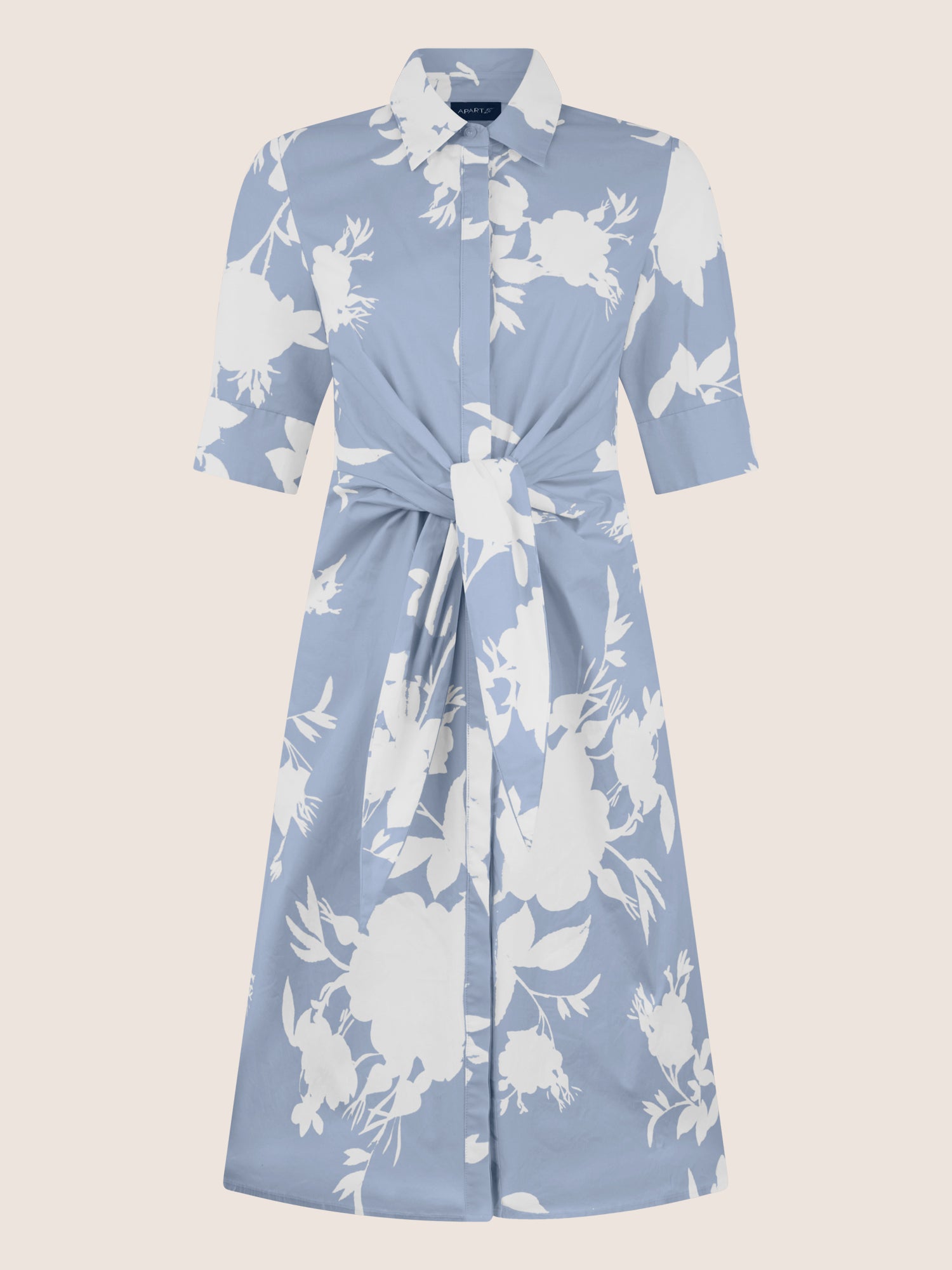 APART Kleid mit Bindegürtel und floralem Muster | hellblau-creme
