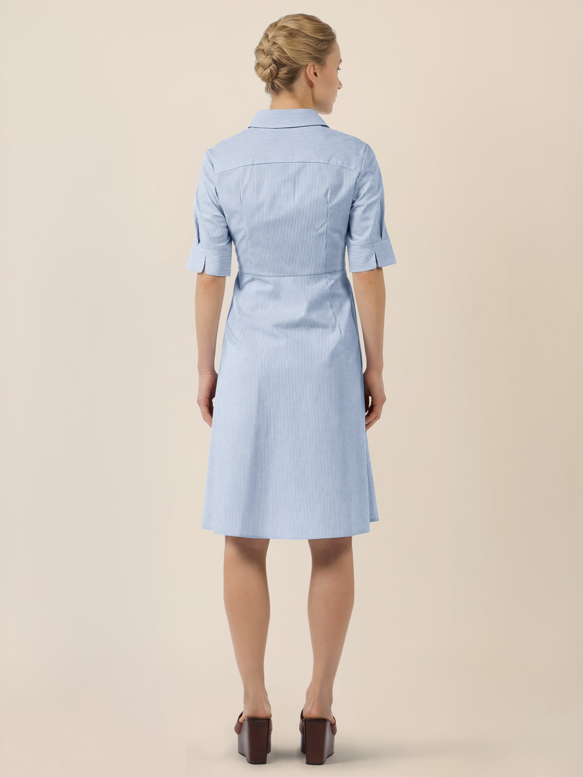 APART Kleid mit Bindeschleife und feiner Streifenoptik | hellblau-creme