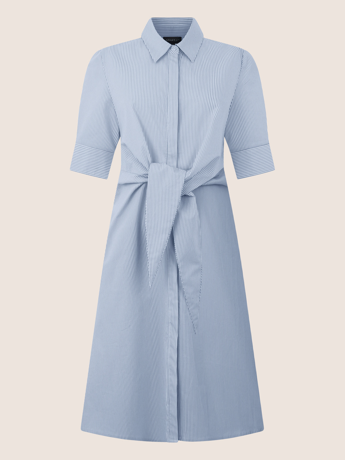 APART Kleid mit Bindeschleife und feiner Streifenoptik | hellblau-creme