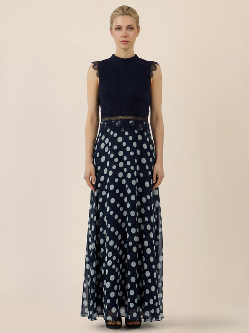 APART Elegantes Abendkleid mit Spitzenoberteil und Punkterock | nachtblau-creme image 1