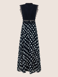 APART Elegantes Abendkleid mit Spitzenoberteil und Punkterock | nachtblau-creme