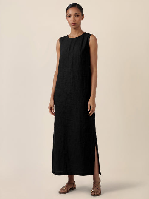 APART Leinenkleid mit seitlicher Knopfleiste | schwarz image 1